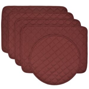 Sweet Pea Linens - Quilted Burgundy Silky Dupioni Rectangle Placemats - Set of Four plus Center Round-Charger (SKU#: RS5-1001-K5) - Main Product Image