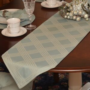 Sweet Pea Linens - Light Blue/Green Lattice Jacquard 72 inch Table Runner (SKU#: R-1024-L23) - Table Setting