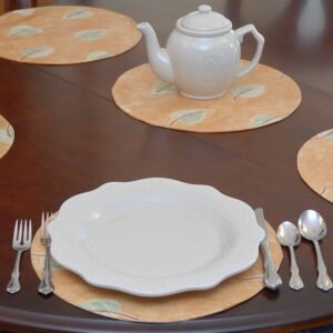 Sweet Pea Linens - Gold with Leaves Wipe Clean Charger-Center Round Placemat (SKU#: R-1015-N4) - Table Setting