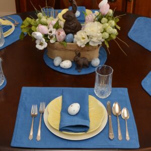 Medium Blue Leaf Jacquard Table Linen Collection