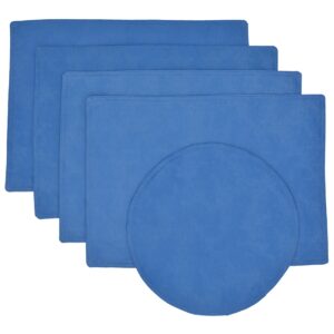 Medium Blue Leaf Jacquard Rectangle Placemats - Set of Four plus Center Round-Charger (Final Sale)