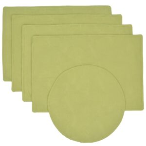 Lime Green Leaf Jacquard Rectangle Placemats - Set of Four plus Center Round-Charger (Final Sale)