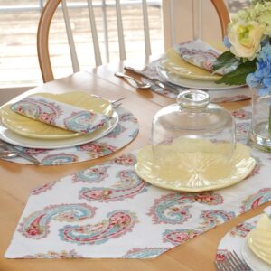 Sweet Pea Linens - White Paisley 54 inch Table Runner (SKU#: R-1020-Q8) - Table Setting