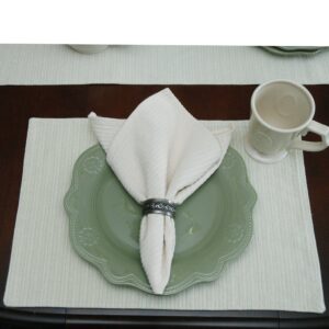 Sweet Pea Linens - Green & Tan Canvas Striped Rectangle Placemats - Set of Two (SKU#: RS2-1002-R4) - Table Setting