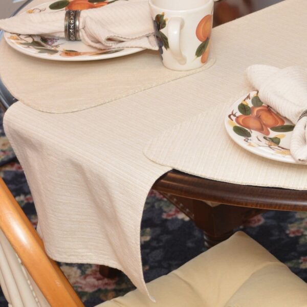 Sweet Pea Linens - Golden Yellow & Tan Canvas Striped 70 Inch Table Runner (SKU#: R-1023-R5) - Table Setting