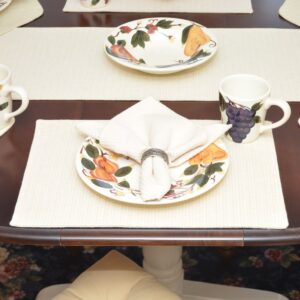 Sweet Pea Linens - Golden Yellow & Tan Canvas Striped Rectangle Placemats - Set of Two (SKU#: RS2-1002-R5) - Table Setting
