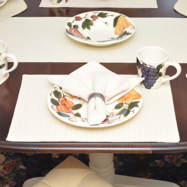 Sweet Pea Linens - Golden Yellow & Tan Canvas Striped Rectangle Placemats - Set of Two (SKU#: RS2-1002-R5) - Table Setting