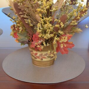 Sweet Pea Linens - Brown & Tan Dot Vinyl Wipe Clean Charger-Center Round Placemat - Set of Four (SKU#: RS4-1015-V2) - Table Setting