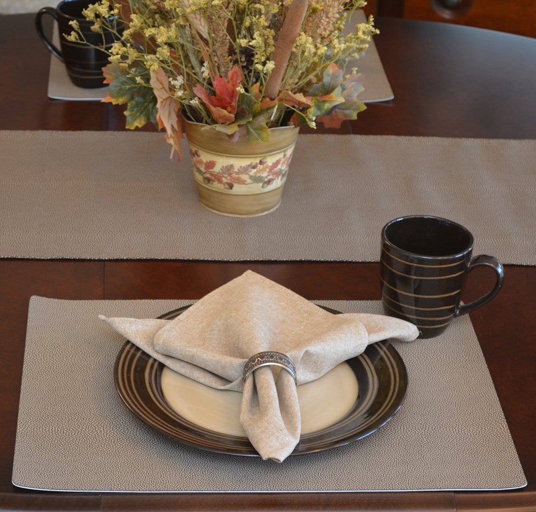 Sweet Pea Linens - Brown & Tan Dot Vinyl Wipe Clean Rectangle Placemats - Set of Six plus Center Round-Charger (SKU#: RS7-1002-V2) - Table Setting