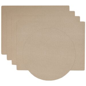 Sweet Pea Linens - Tan Dot Vinyl Wipe Clean Rectangle Placemats - Set of Four plus Center Round-Charger (SKU#: RS5-1002-V3) - Main Product Image