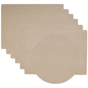 Sweet Pea Linens - Tan Dot Vinyl Wipe Clean Rectangle Placemats - Set of Six plus Center Round-Charger (SKU#: RS7-1002-V3) - Main Product Image