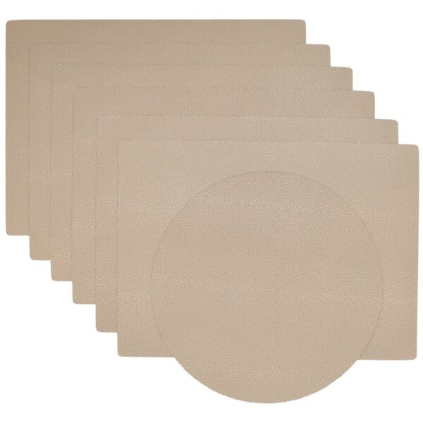 RS7-1002-V3-1 Sweet Pea Linens - Tan Dot Vinyl Wipe Clean Rectangle Placemats - Set of Six plus Center Round-Charger (SKU#: RS7-1002-V3) - Main Product Image