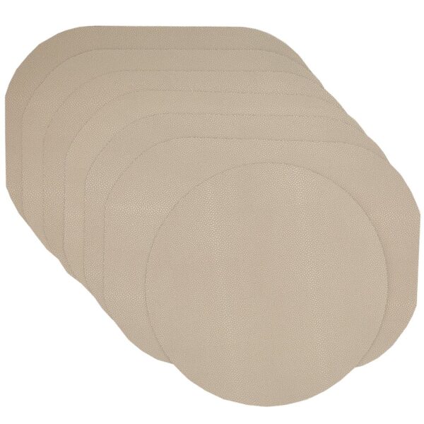 RS7-1040-V3-1 Sweet Pea Linens - Tan Dot Vinyl Wipe Clean Oval Placemats - Set of Six plus Center Round-Charger (SKU#: RS7-1040-V3) - Main Product Image