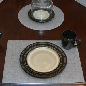 Sweet Pea Linens - Silver & Grey Vinyl Wipe Clean Rectangle Placemats - Set of Six (SKU#: RS6-1002-V7) - Table Setting