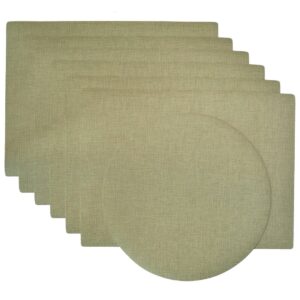 Sweet Pea Linens - Green Vinyl Wipe Clean Rectangle Placemats - Set of Six plus Center Round-Charger (SKU#: RS7-1002-V8) - Main Product Image