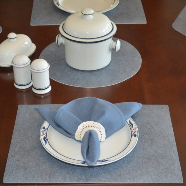 Sweet Pea Linens - Dusty Blue Vinyl Wipe Clean Rectangle Placemats - Set of Four (SKU#: RS4-1002-V9) - Table Setting