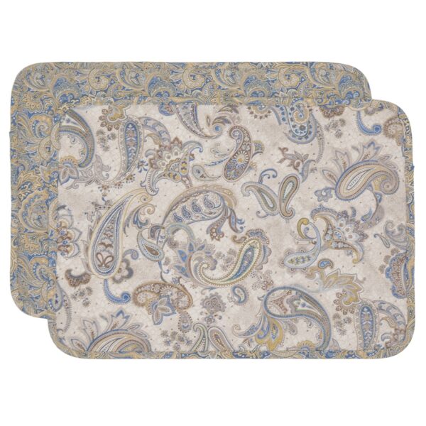 R-1001-W5-1 Sweet Pea Linens - Quilted Blue & Beige Paisley Print Rectangle Placemat (SKU#: R-1001-W5) - Main Product Image