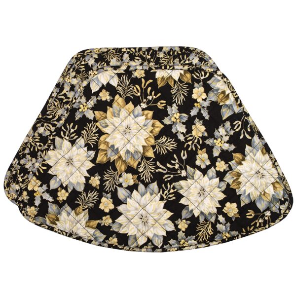 Sweet Pea Linens - Quilted Black, Silver & Gold Christmas Poinsettia Wedge-Shaped Placemat (SKU#: R-1006-X4) - Main Product Image