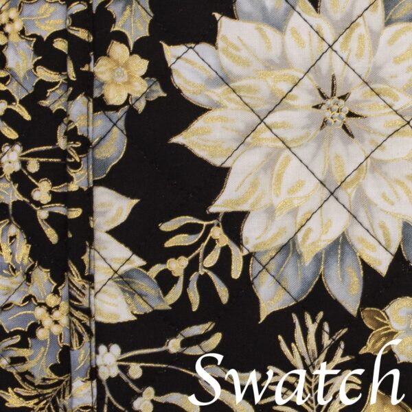 Sweet Pea Linens - Quilted Black, Silver & Gold Christmas Poinsettia Wedge-Shaped Placemats - Set of Two (SKU#: RS2-1006-X4) - Swatch