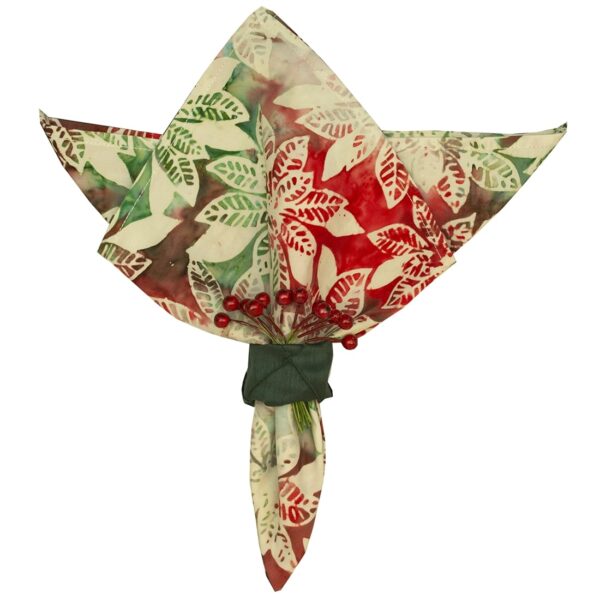 R-1010-Y20-1 Sweet Pea Linens - Red, Green & Ivory Christmas Poinsettia Batik Cloth Napkin (SKU#: R-1010-Y20) - Main Product Image