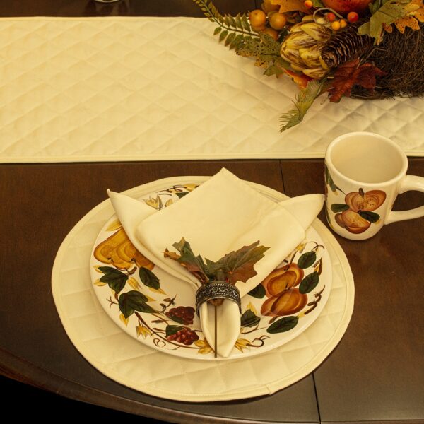 Sweet Pea Linens - Solid Ivory Quilted Jacquard Charger-Center Round Placemats - Set of Two (SKU#: RS2-1015-Y2) - Alternate Table Setting