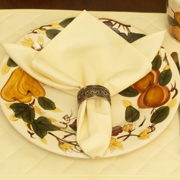 Sweet Pea Linens - Solid Ivory Rolled Hem Jacquard Cloth Napkins - Set of Four (SKU#: RS4-1010-Y2) - Table Setting