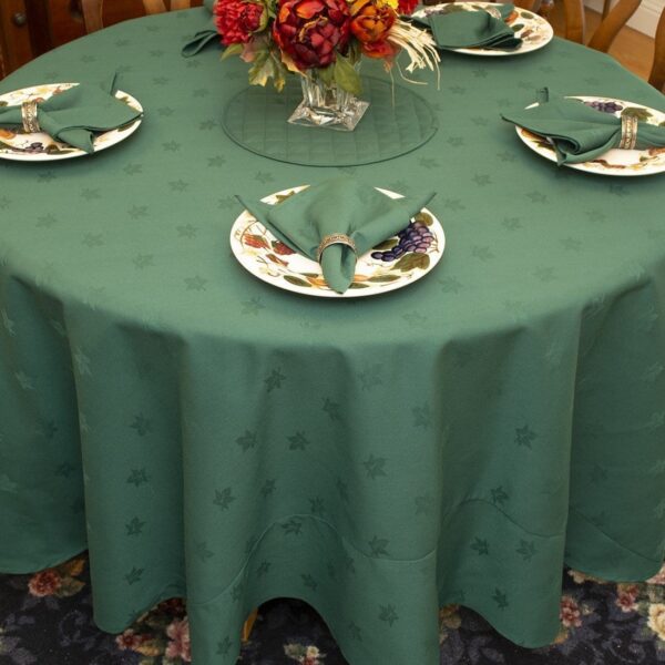Sweet Pea Linens - Solid Green Jacquard 70 inch Round Table Cloth (SKU#: R-1064-Y5) - Table Setting