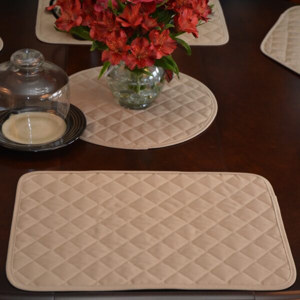 Sweet Pea Linens - Solid Khaki Tan Quilted Rectangle Placemats - Set of Two (SKU#: RS2-1001-Y7) - Alternate Table Setting