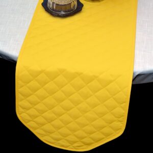 Sweet Pea Linens - Solid Bright Yellow Quilted 60 inch Table Runner (SKU#: R-1021-Y8) - Table Setting