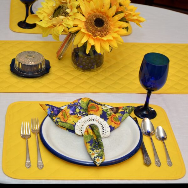 Sweet Pea Linens - Solid Bright Yellow Quilted Rectangle Placemats - Set of Two (SKU#: RS2-1001-Y8) - Alternate Table Setting
