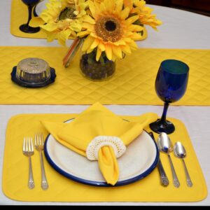 Sweet Pea Linens - Solid Bright Yellow Quilted Rectangle Placemats - Set of Four plus Center Round-Charger (SKU#: RS5-1001-Y8) - Table Setting