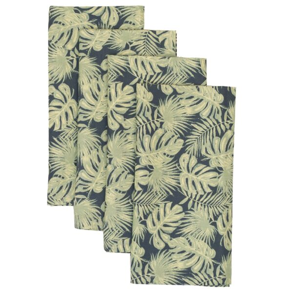 Sweet Pea Linens - Teal Green Tropical Leaf Print Rolled Hem Cloth Napkins - Set of Four (SKU#: RS4-1010-Z30) - Main Product Image