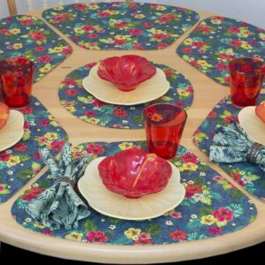 Teal Green Tropical Print Table Linen Collection